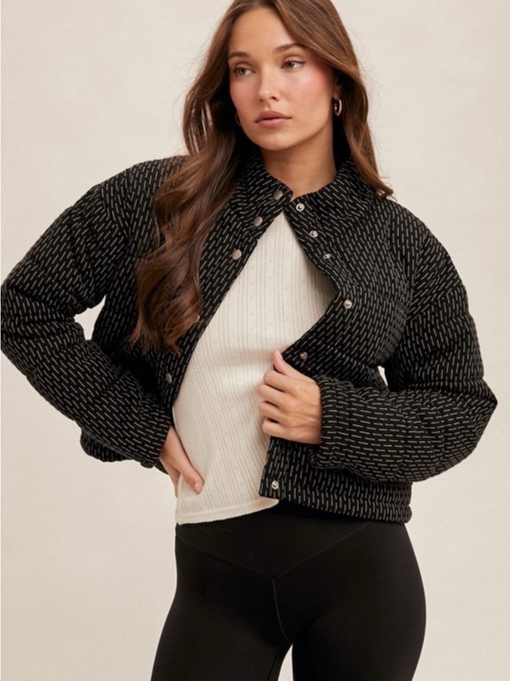 Quilted Black Patterned Puffer Jacket - Picture 3 of 5